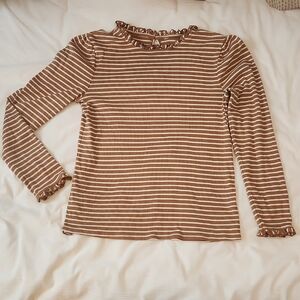 Brown and White Striped Long Sleeve Top